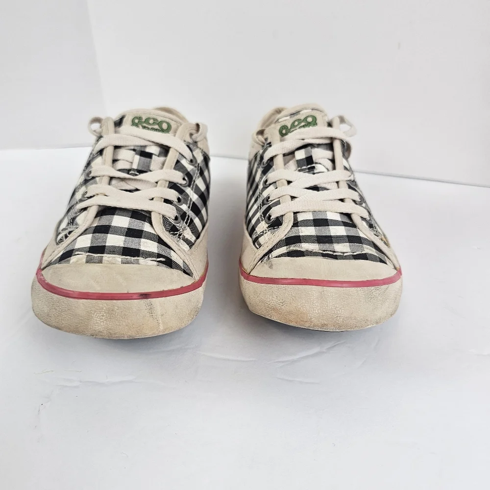Vintage Eco Sneaks Shoes  Sneakers Black White Plaid Pink Sneakers 7.5‎ Lace Up